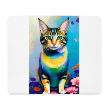 Domestic short haired cat with flowers - Mouse Pad (horizontal) - white - Front