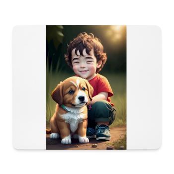 Garçon heureux avec un chiot - Tapis de souris (format paysage) - blanc - Devant