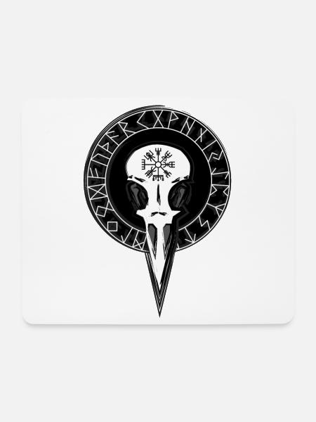 Rabenschädel mit großem Runenkreis - Mousepad (Querformat) - Weiß