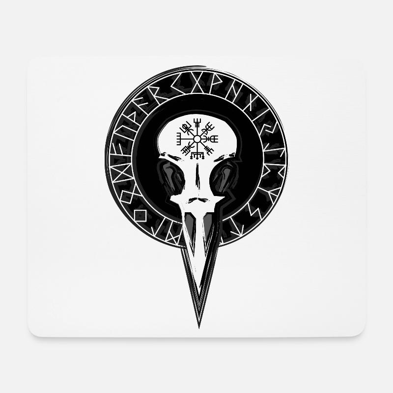 Rabenschädel mit großem Runenkreis - Mousepad (Querformat) - Weiß