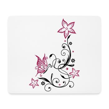 Flowers with filigree floral ornament, butterfly - Mouse Pad (horizontal) - white - Front