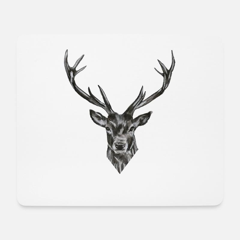 Hirschkopf Zeichnung – realistische Tier Skizze - Mousepad (Querformat) - Weiß