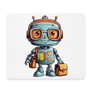 Petit robot avec cartable premier jour d’école - Tapis de souris (format paysage) - blanc - Devant