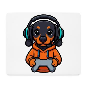 Cute gaming dachshund with headset - Mouse Pad (horizontal) - white - Front