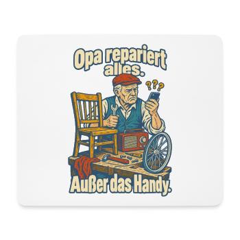 Opa repariert alles außer Handy - Mousepad (Querformat) - Weiß - Vorne