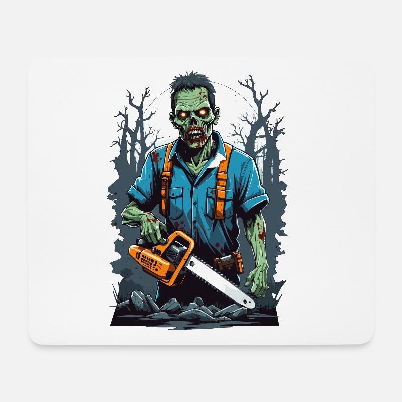 Zombie mit Kettensäge - Mousepad (Querformat) - Weiß