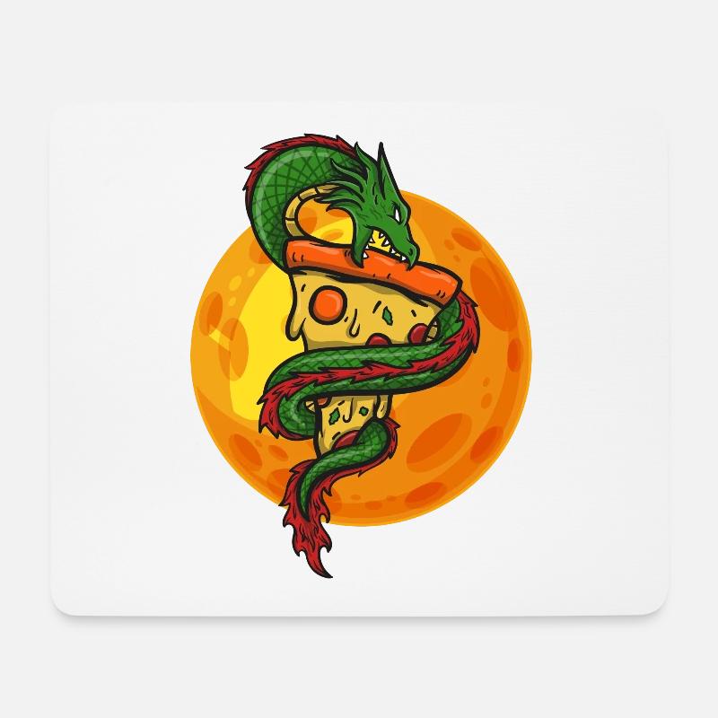 Dragon with pizza, moon, gift, gift idea - Mouse Pad (horizontal) - white
