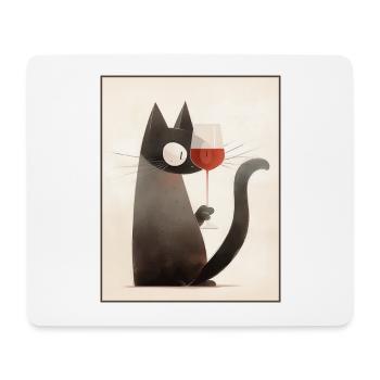 Katze mit Weinglas - Mousepad (Querformat) - Weiß - Vorne