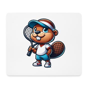 Drôle de tennis castor joueur de sport - Tapis de souris (format paysage) - blanc - Devant