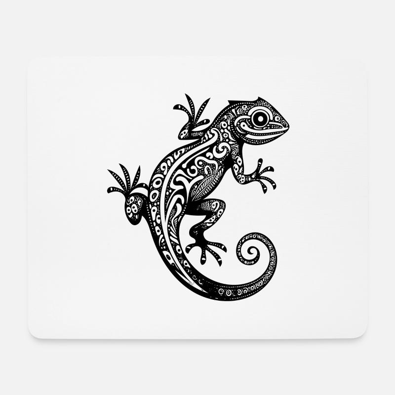 Niedlicher Tribal Tattoo Gecko an der Wand - Mousepad (Querformat) - Weiß