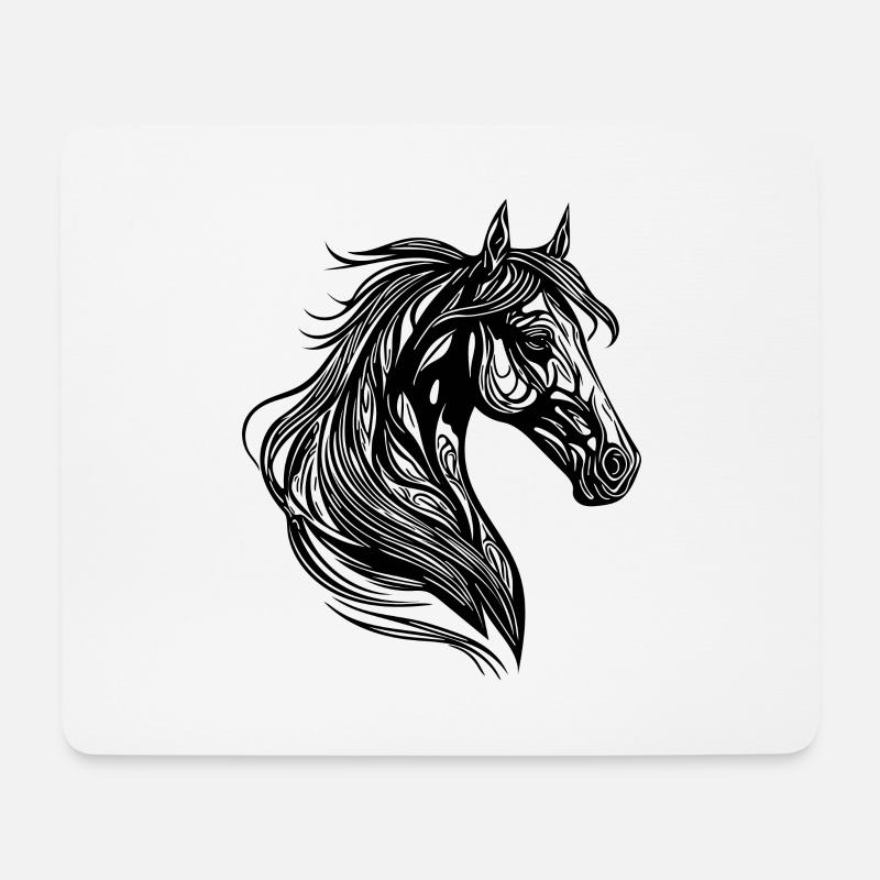 Stute Porträt mit eleganter Mähne im Wind - Mousepad (Querformat) - Weiß
