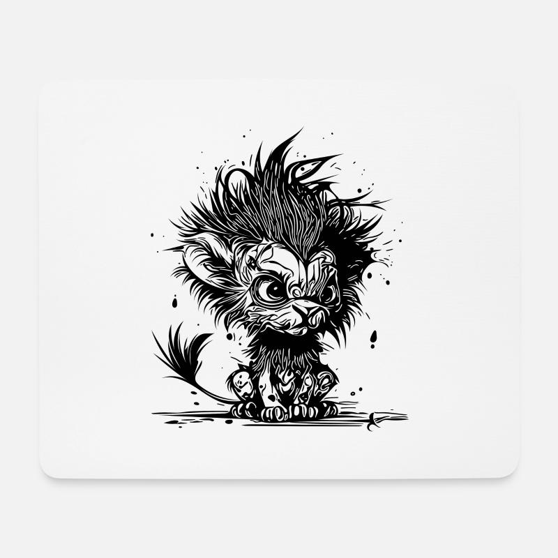 Wuscheliger kleiner böser Kinder Löwe mit Mähne - Mousepad (Querformat) - Weiß