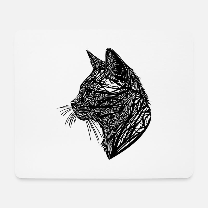 Little Cat in Nature Web Lines Tattoo Style - Mouse Pad (horizontal) - white