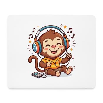 Musikaffe mit Kopfhörern - Mousepad (Querformat) - Weiß - Vorne