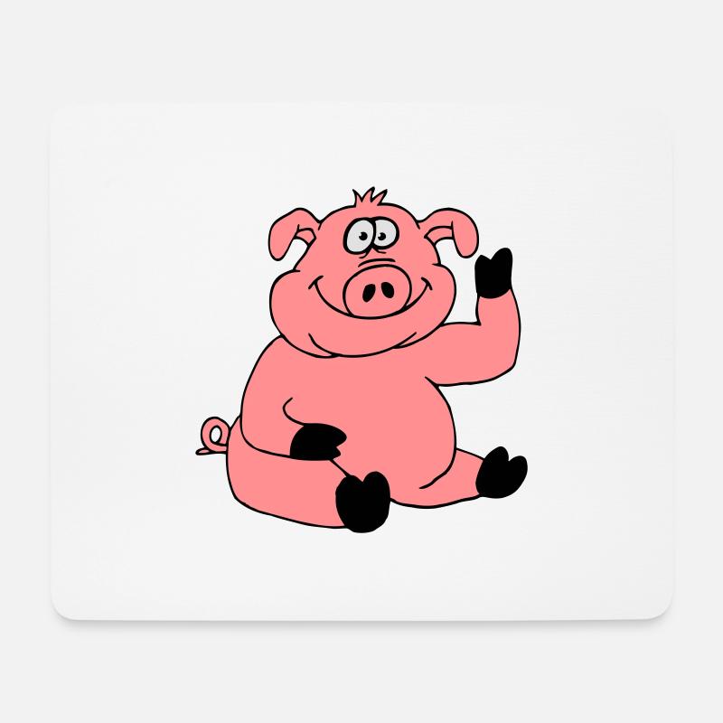 Niedliches Cartoon Comic Schwein Winkt Freundlich - Mousepad (Querformat) - Weiß