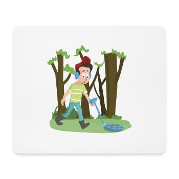 Schatzjäger mit Metalldetektor sondelt im Wald - Mousepad (Querformat) - Weiß - Vorne