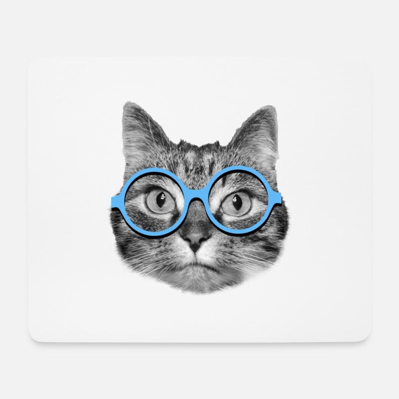 Katze mit blauer Brille - Mousepad (Querformat) - Weiß