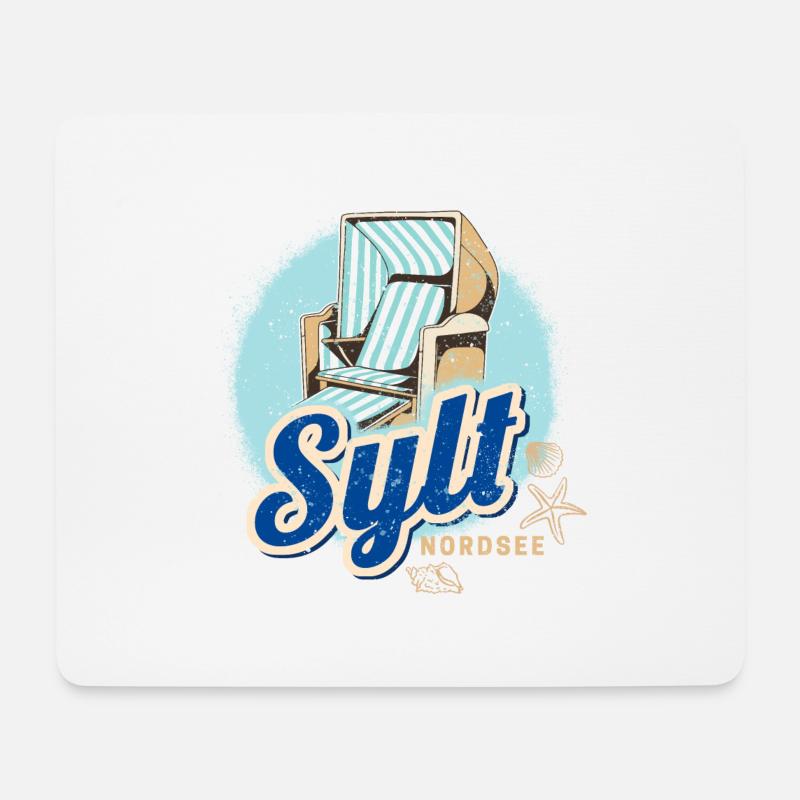 Sylt Nordsee Deutschland Insel Retro Strandkorb - Mousepad (Querformat) - Weiß