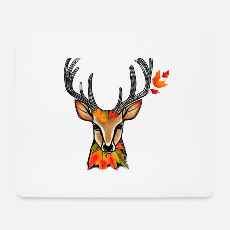 Hirschkopf im Herbst Hirsch Geweih Bock Reh Kitz 2 - Mousepad (Querformat) - Weiß