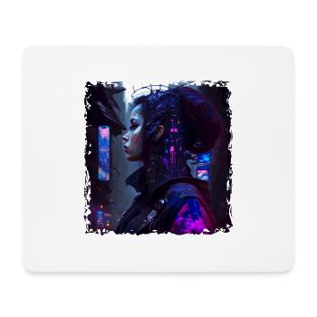 Sci-Fi Cyber Soldatin mit Netzwerk verbunden - Mousepad (Querformat) - Weiß - Vorne