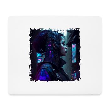 Weiblicher Cyborg in einer möglichen Neon Zukunft - Mousepad (Querformat) - Weiß - Vorne
