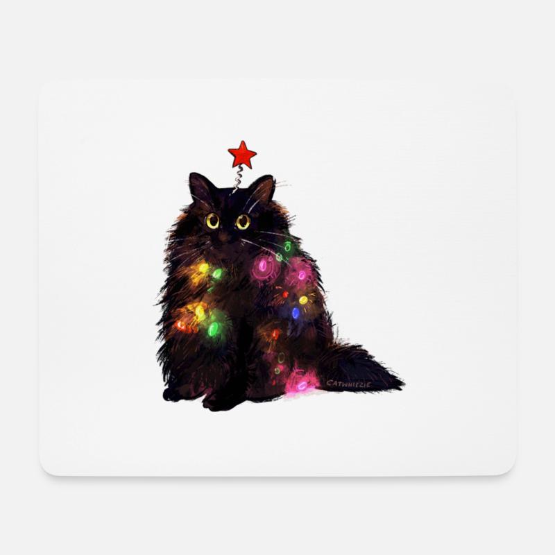 Weihnachtsbeleuchtung Katzen-T-Shirt - Mousepad (Querformat) - Weiß