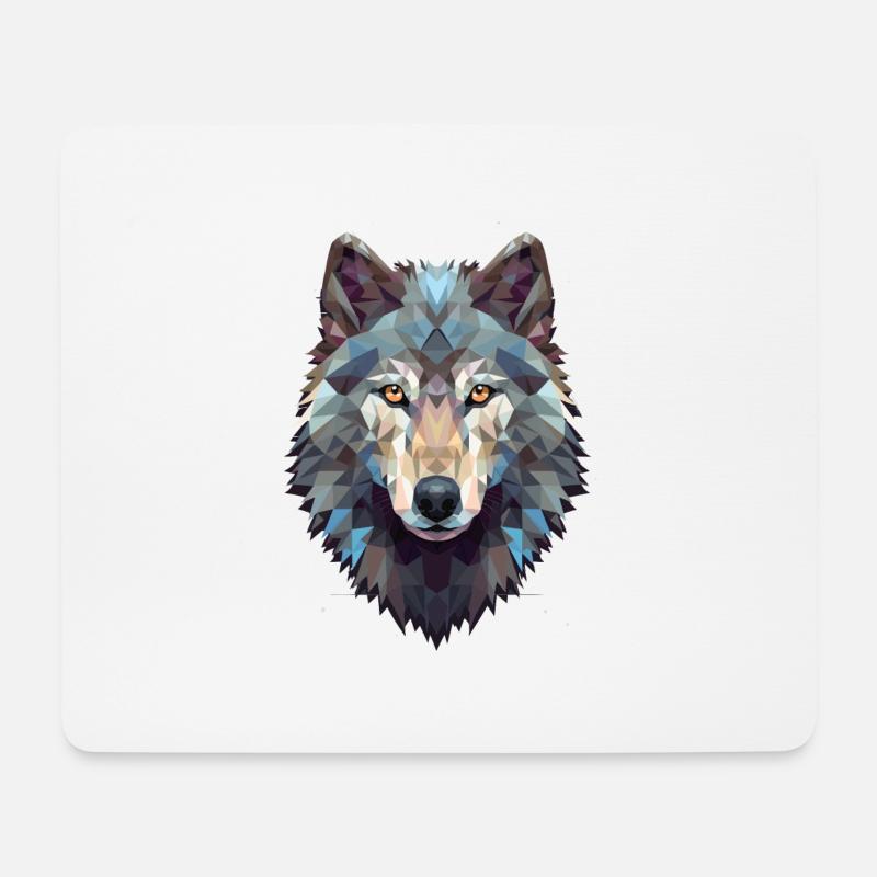 Geometrischer Wolfskopf - Mousepad (Querformat) - Weiß