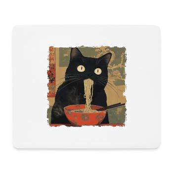 Anime Japanese Art Black Cat Ramen Ukiyo-e - Mouse Pad (horizontal) - white - Front