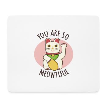 Du bist so meowtiful, Maneki Neko japanische Katze - Mousepad (Querformat) - Weiß - Vorne