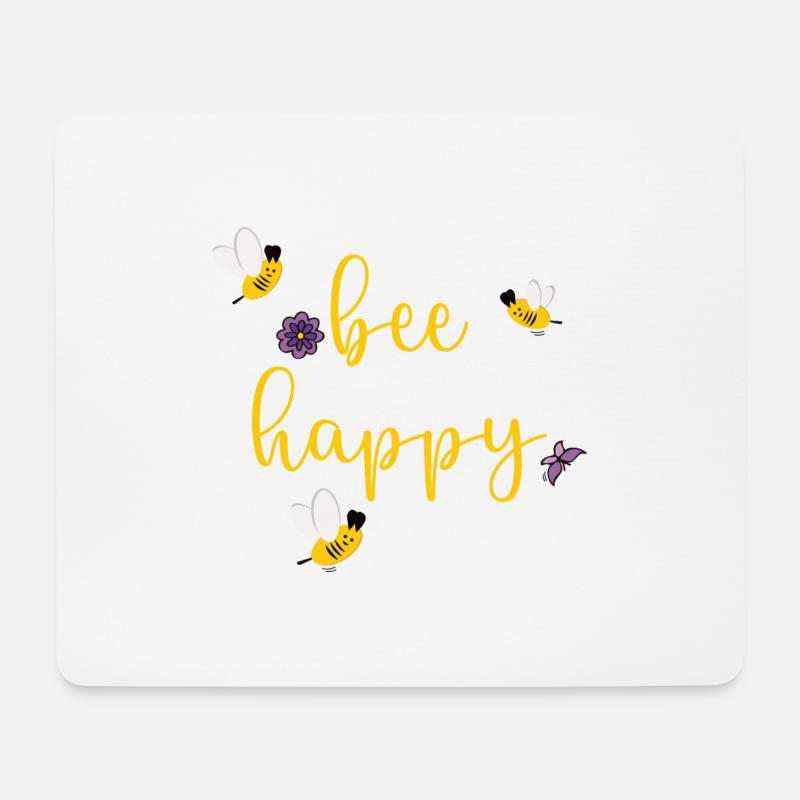bee happy - Mousepad (Querformat) - Weiß