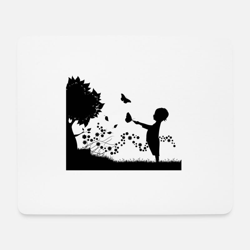 Kind mit Schmetterlingen und Baum - Mousepad (Querformat) - Weiß