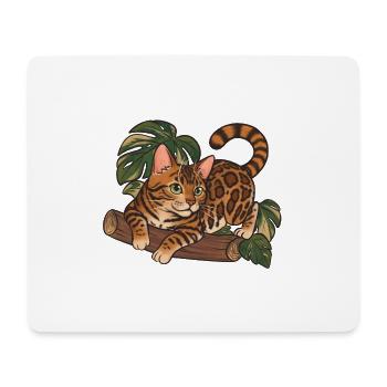 Bengal-Katze auf Baumstamm-Dschungel-Illustration - Mousepad (Querformat) - Weiß - Vorne