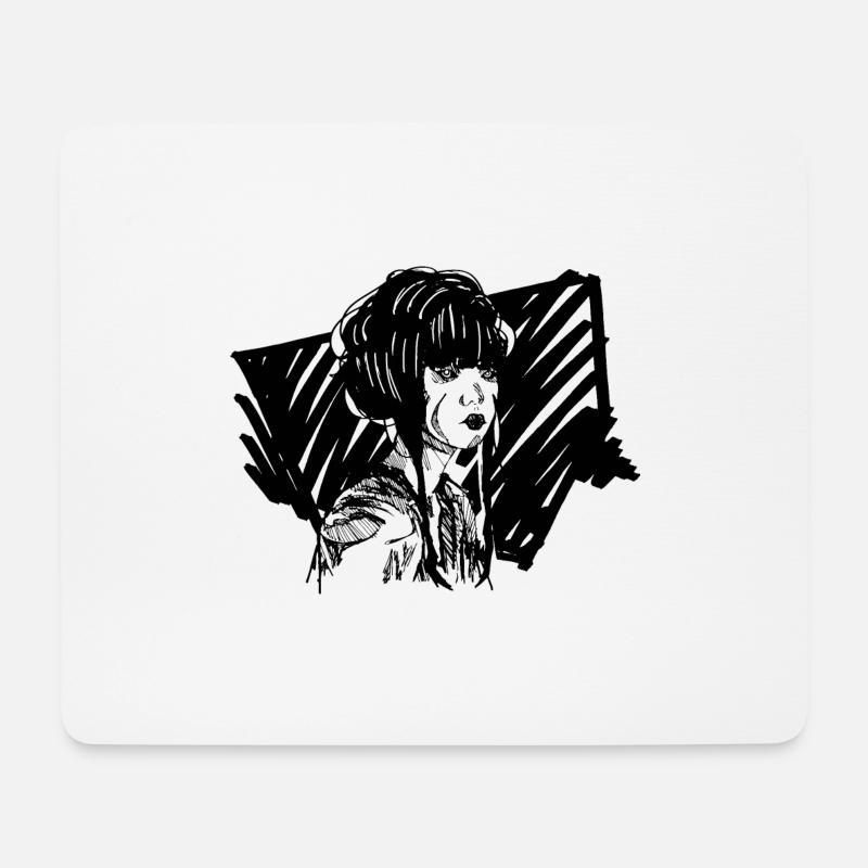 Handgezeichnete Geisha Vintage Style, Illustration - Mousepad (Querformat) - Weiß