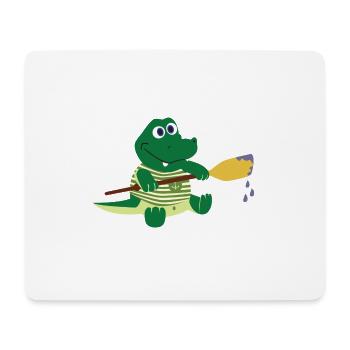Krokodil mit Paddel - Mousepad (Querformat) - Weiß - Vorne