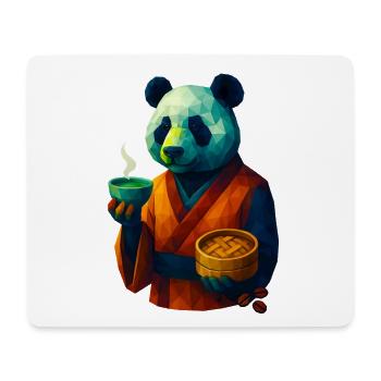 WPAP Stil Tiere - Pandabär im Kimono trinkt Tee - Mousepad (Querformat) - Weiß - Vorne