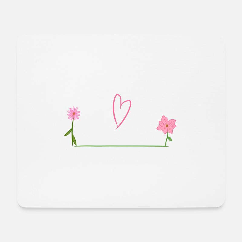 zwei blumen linie herz - Mousepad (Querformat) - Weiß