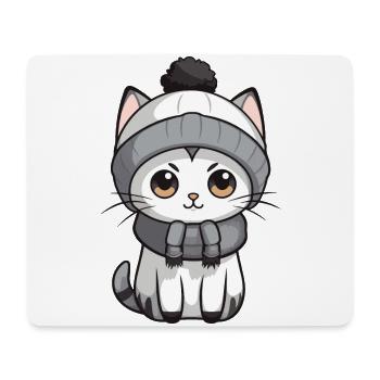Cat Winter Animal Cute Comic - Mouse Pad (horizontal) - white - Front