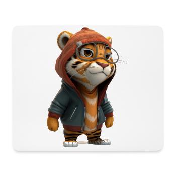 Niedlicher Tiger mir Brille für Kinder - Mousepad (Querformat) - Weiß - Vorne