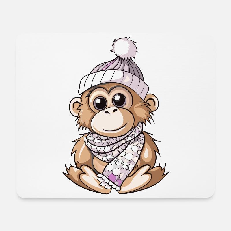 Cute orangutan with scarf and bobble hat. - Mouse Pad (horizontal) - white