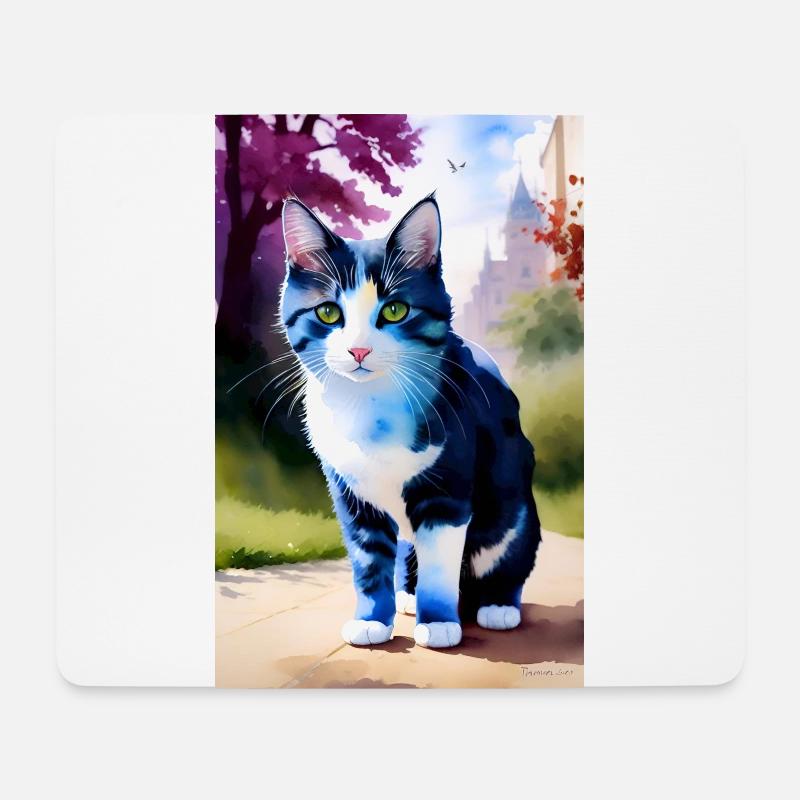 Domestic short haired cat looks at you - Mouse Pad (horizontal) - white