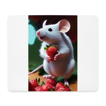 The mouse collecting strawberries - Mouse Pad (horizontal) - white - Front