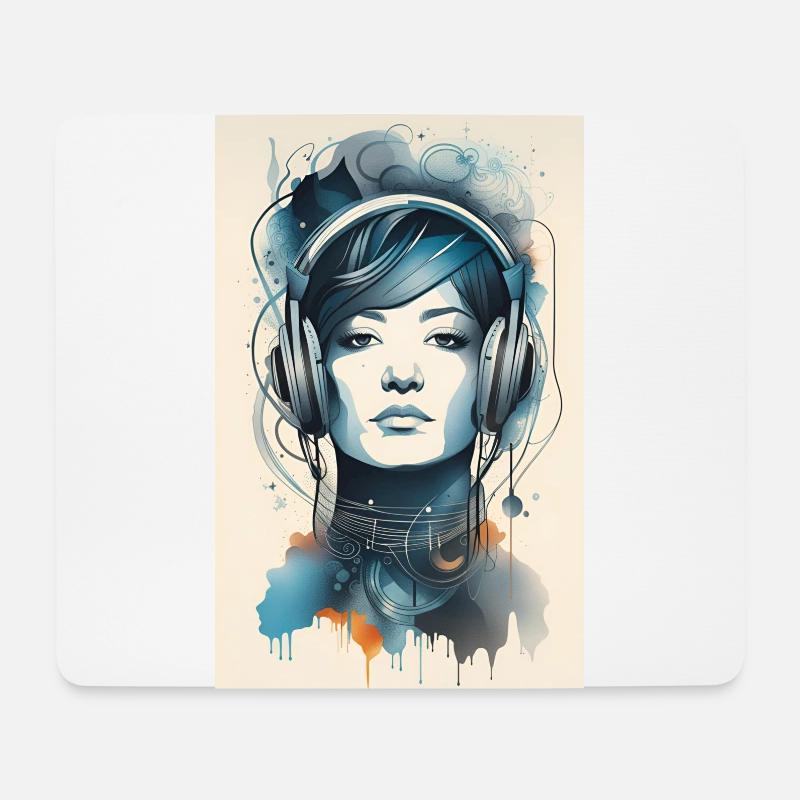 Lady Headphone Music Poster - Mouse Pad (horizontal) - white