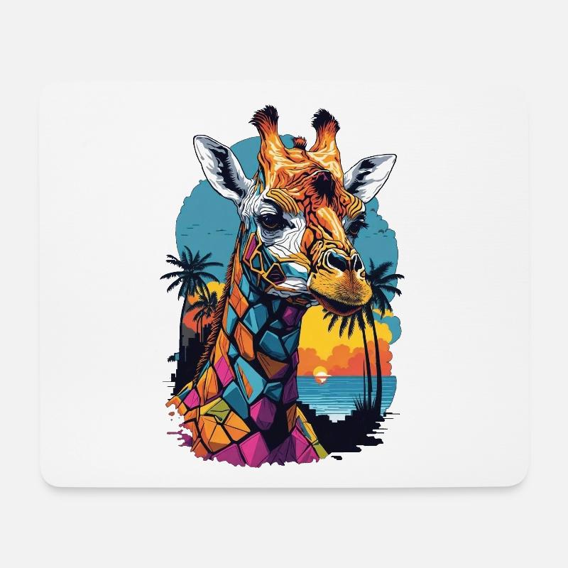 Urban Safari in Miami: Bunte Giraffe - Mousepad (Querformat) - Weiß