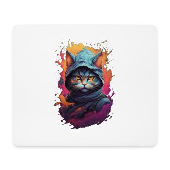 Fiery Feline Warrior: Detailed Ninja Cat - Mouse Pad (horizontal) - white - Front