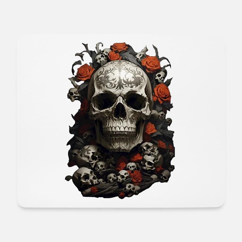 Dark Romance: Totenköpfe und Rosen - Mousepad (Querformat) - Weiß
