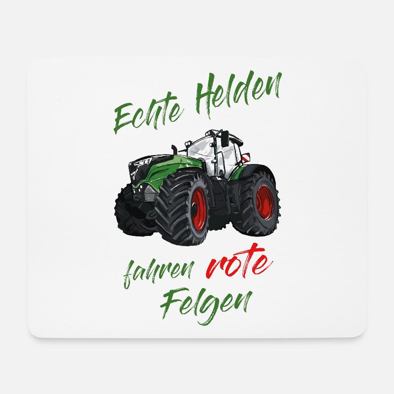 Echte Helden fahren rote Felgen! Traktor Spruch - Mousepad (Querformat) - Weiß
