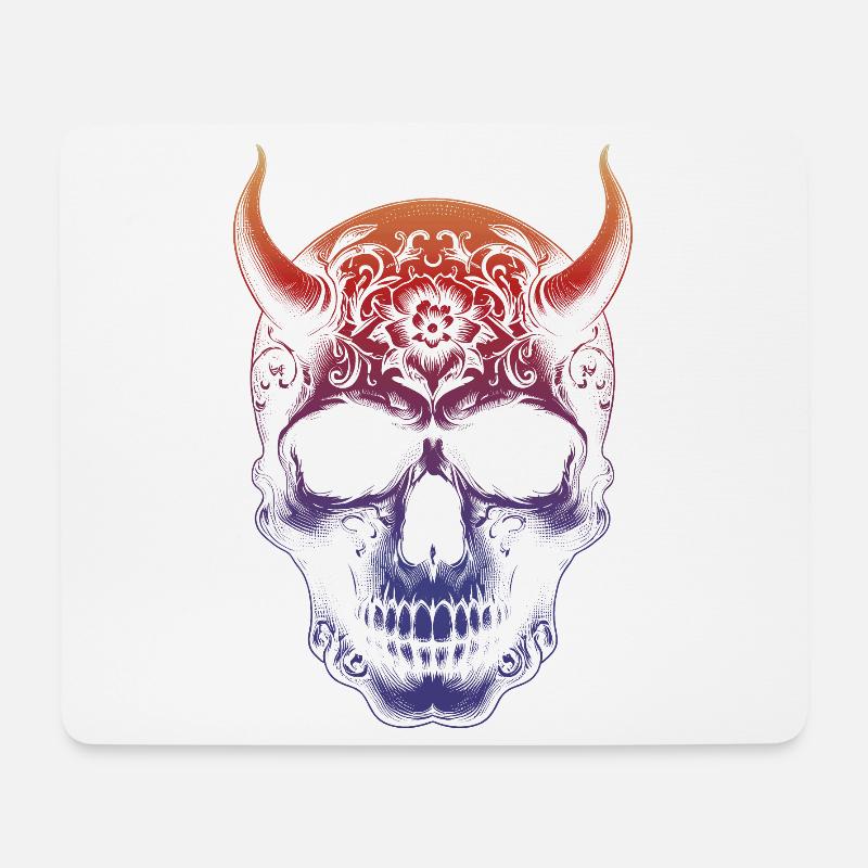 Totenkopf mit Hörnern - Mousepad (Querformat) - Weiß