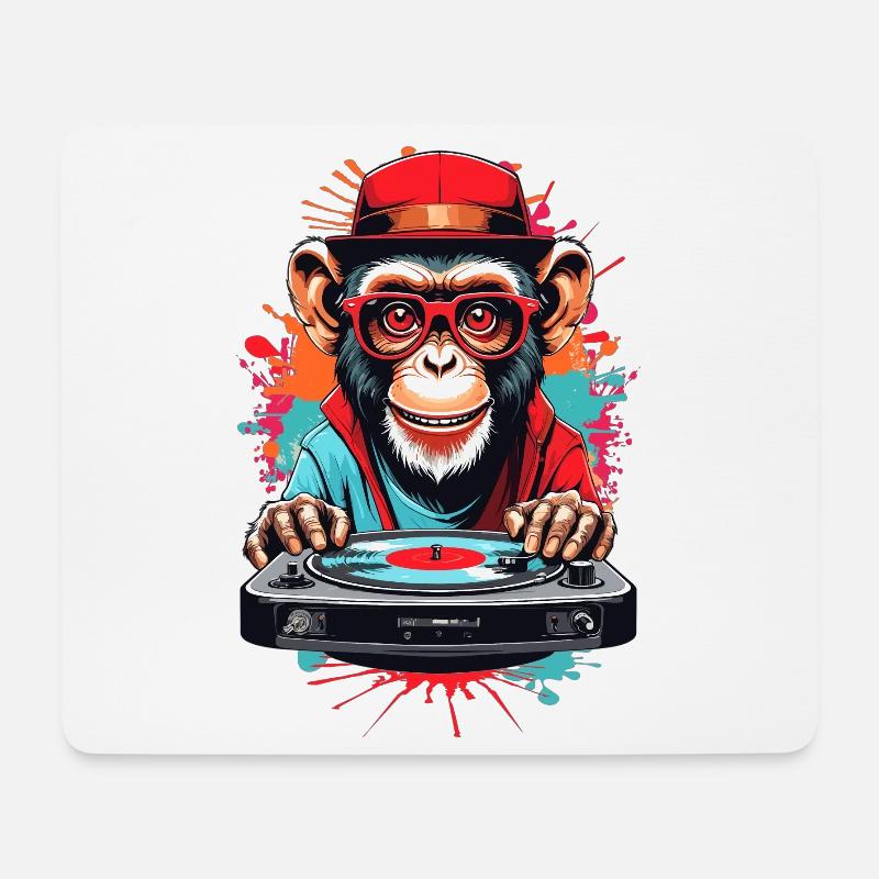 Affen DJ - Mousepad (Querformat) - Weiß