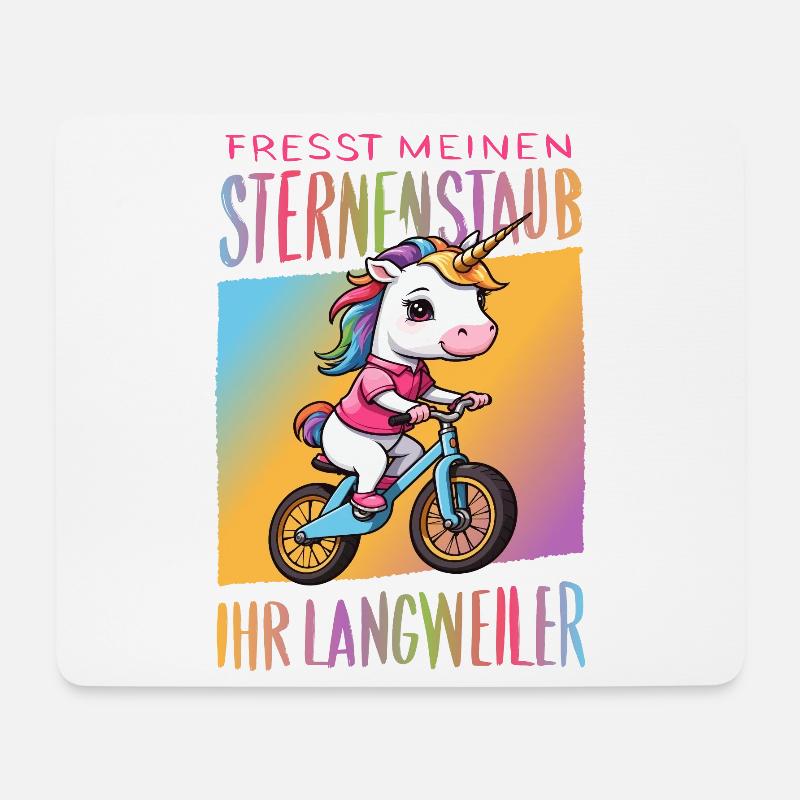 Süßes Einhorn auf Fahrrad - Mousepad (Querformat) - Weiß