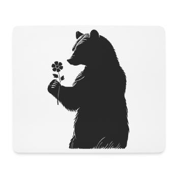 Sanfter Bär mit Blume in der Hand–Silhouetten-Stil - Mousepad (Querformat) - Weiß - Vorne